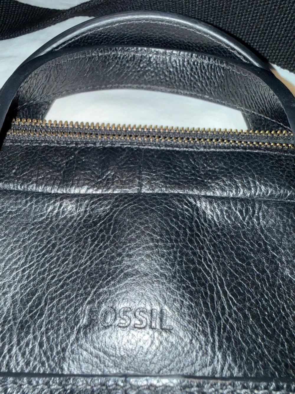 Fossil Black Pebble Leather soft-side Briefcase Computer Bag EUC